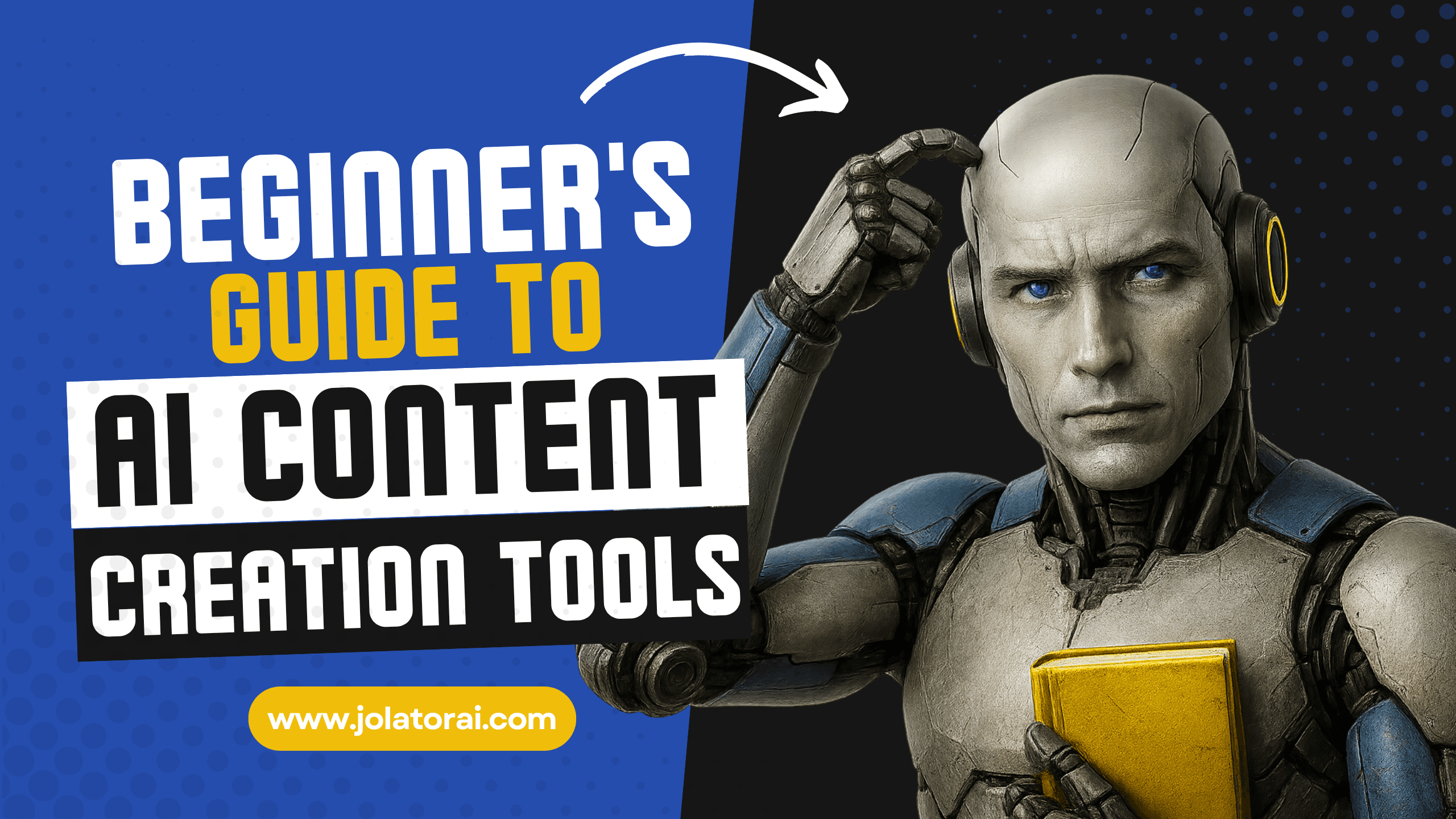 AI content creation tools for beginners 2025 featured image with friendly robot holding a lightbulb