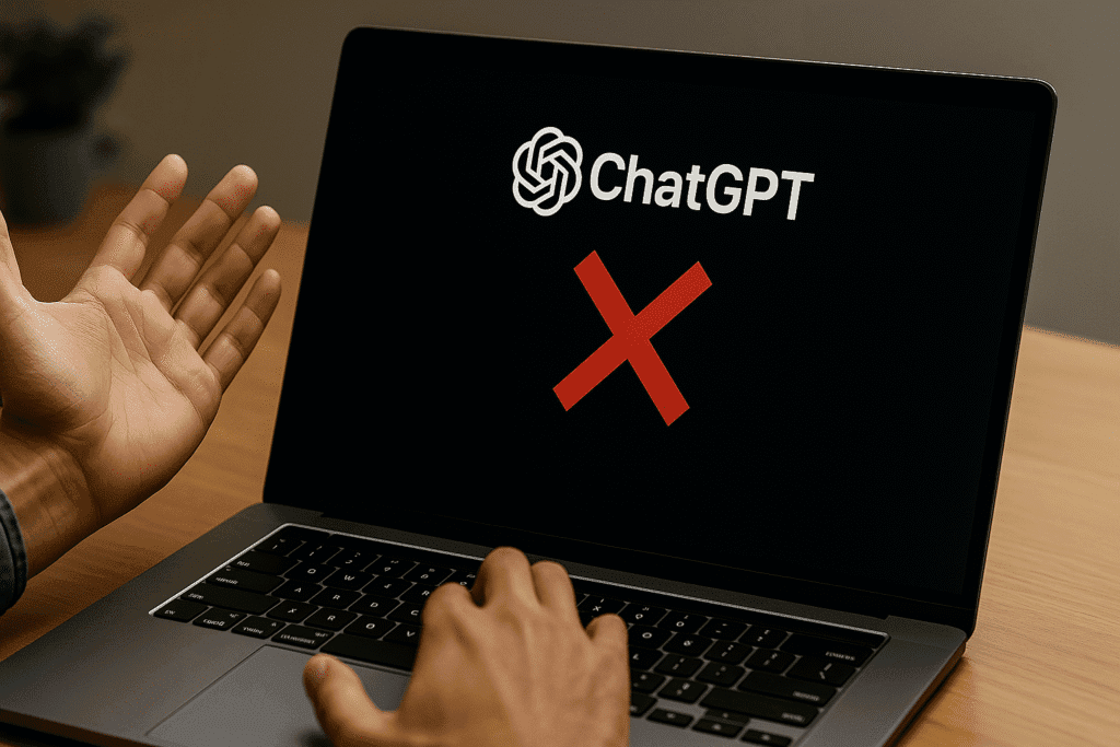 Common mistakes shown in the beginner’s guide to ChatGPT with red cross on laptop screen