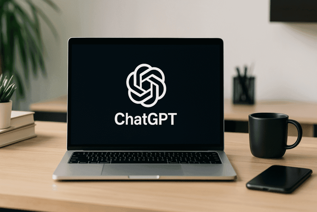 Beginner’s Guide to ChatGPT - Laptop displaying ChatGPT logo