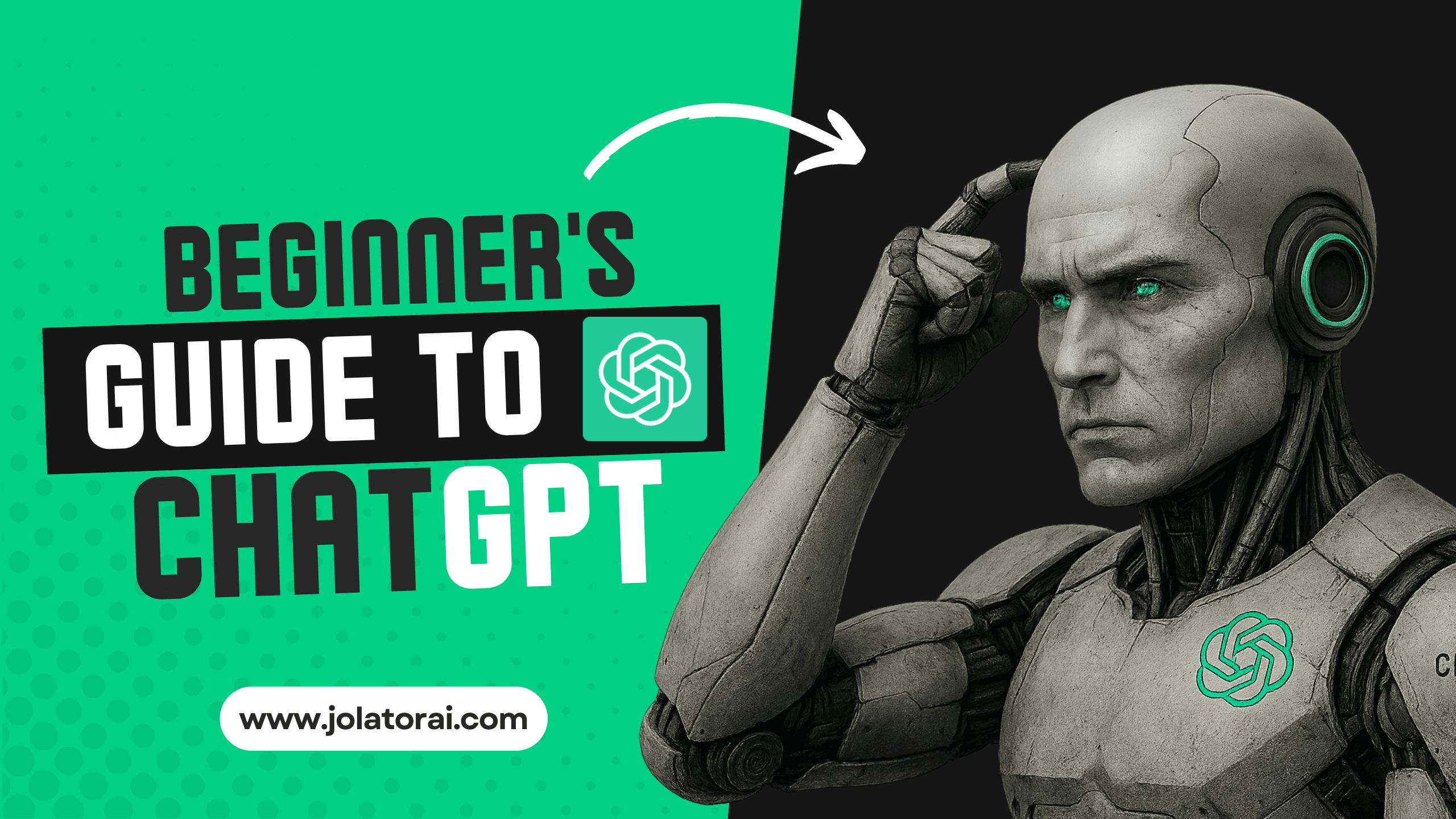 Featured image for Beginner’s Guide to ChatGPT showing AI robot with modern design and bold tutorial title