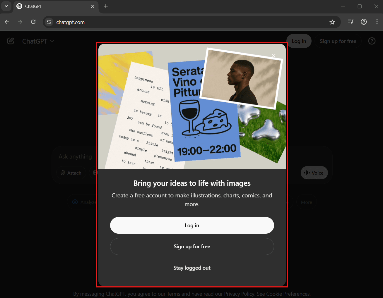 Sign-up prompt pop-up on ChatGPT homepage – Beginner’s Guide to ChatGPT