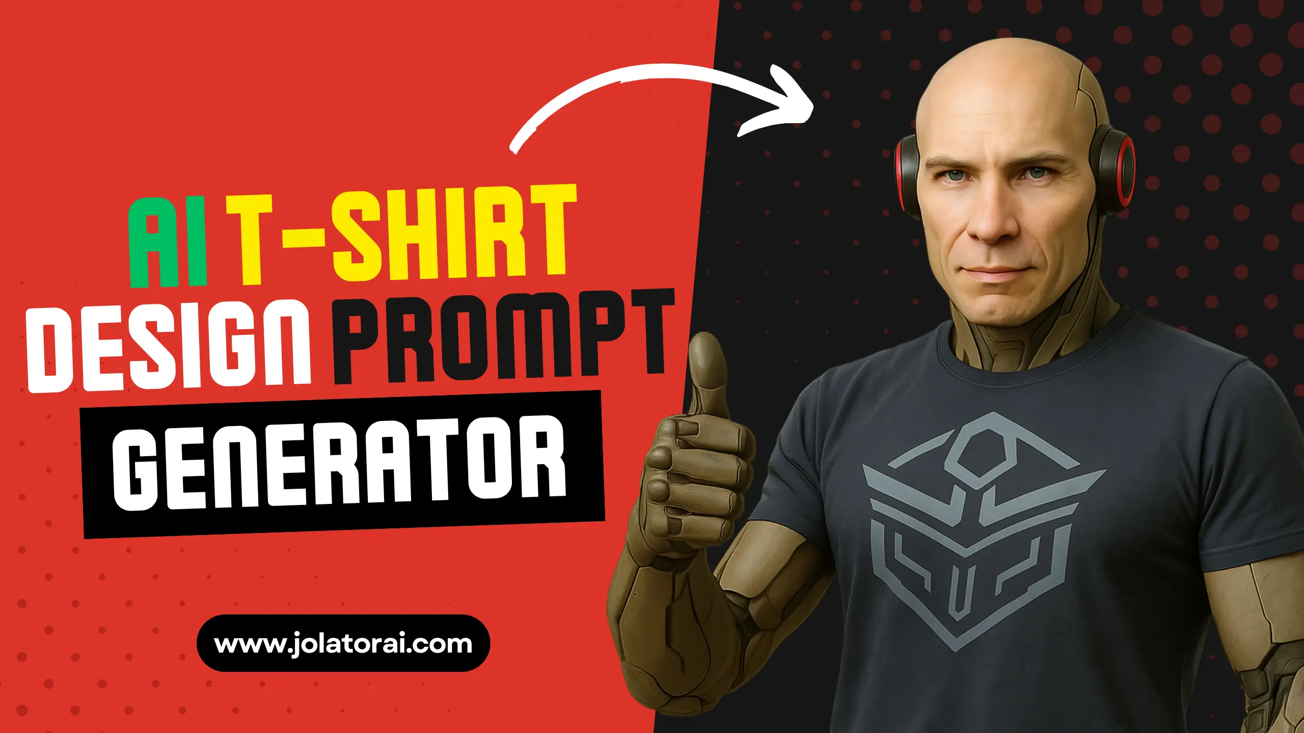 AI T-Shirt Design Prompt Generator robot giving thumbs up for T-shirt design prompts